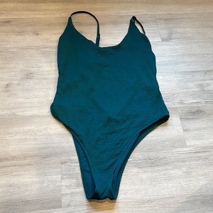 Aerie Green Textured Scoop Neck Low Back One Piece Swimsuit XL Long